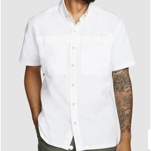 Eddie Bauer Men's Rainier Ripstop Button Down Short-Sleeve Shirt White Sz L NWT